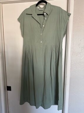 Tree of Life Sage Green Cap-Sleeve Midi Shirt Dress